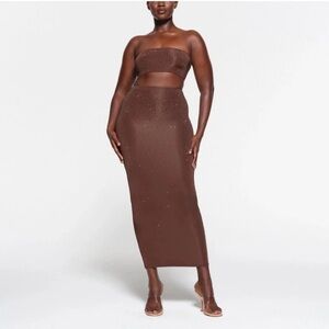 SKIMS X SWAROVSKI JELLY SHEER TUBE SKIRT in Cocoa New with Tag!